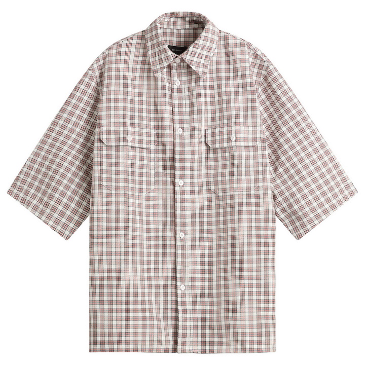 Photo: Willy Chavarria Men's Check Corcoran Shirt in Red/White Picnic Plaid