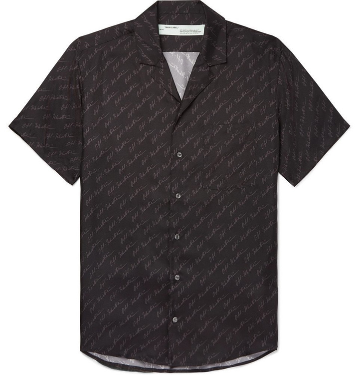 Photo: Off-White - Camp-Collar Logo-Print Silk-Twill Shirt - Men - Black