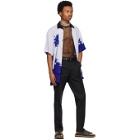 Dries Van Noten Blue Len Lye Edition Contrast Collar Graphic Short Sleeve Shirt
