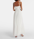 Self-Portrait Bridal floral-appliqué pleated chiffon maxi dress