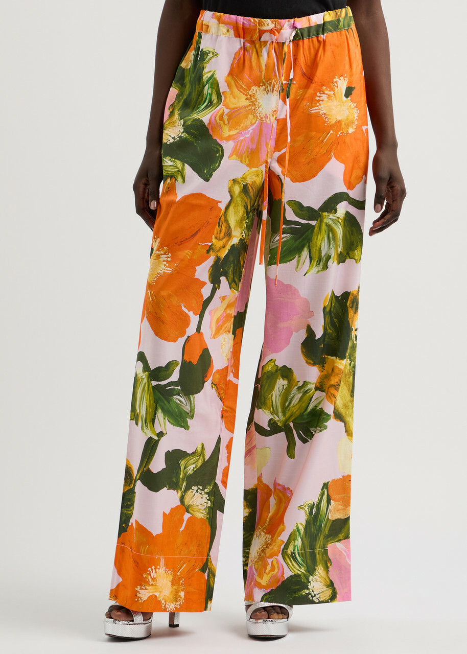 Stine Goya Emi Floral-print Wide-leg Trousers Orange