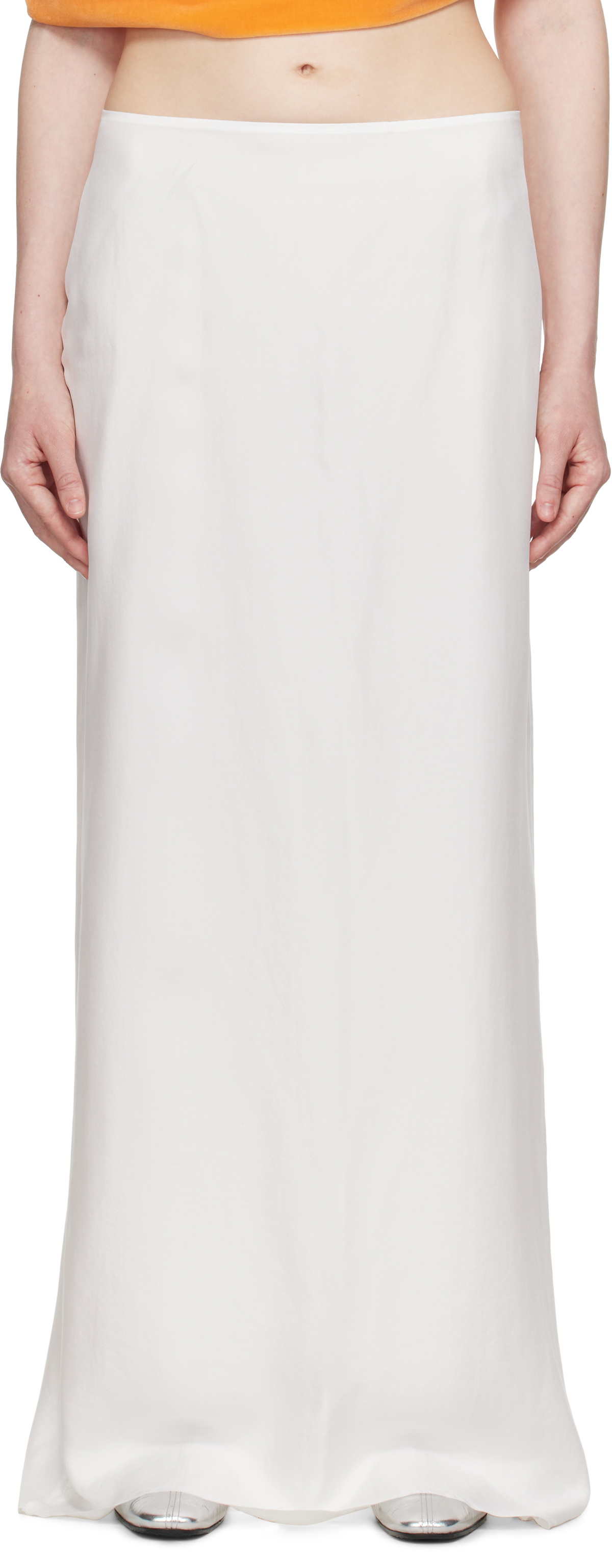 COLLEEN ALLEN White Silk Slip Maxi Skirt