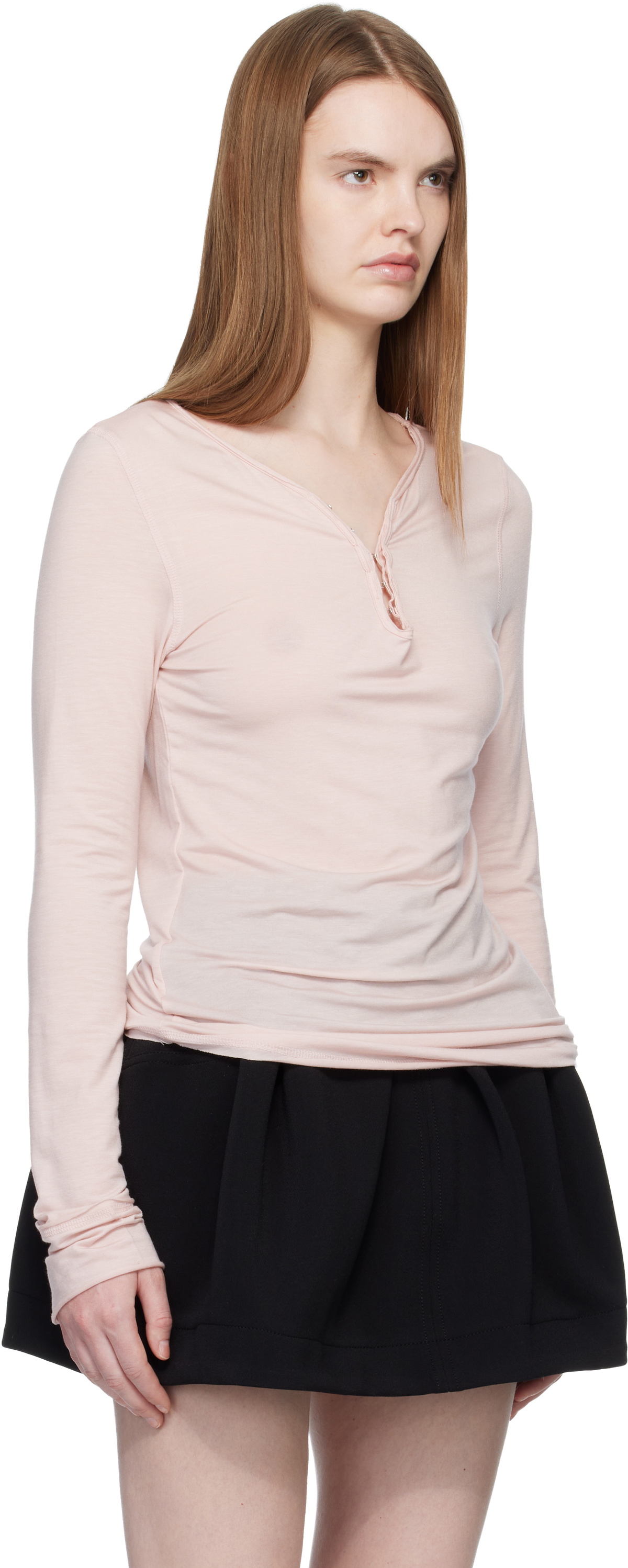 OPEN YY Pink Hook Long Sleeve Henley