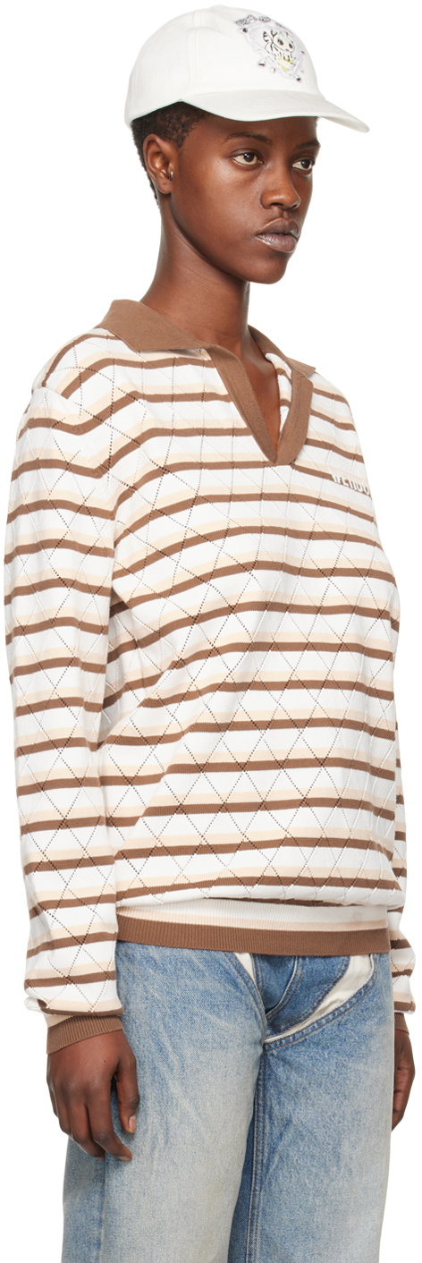We11done White & Brown Striped Polo