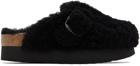 Birkenstock Black Narrow Boston Big Buckle Shearling Clogs