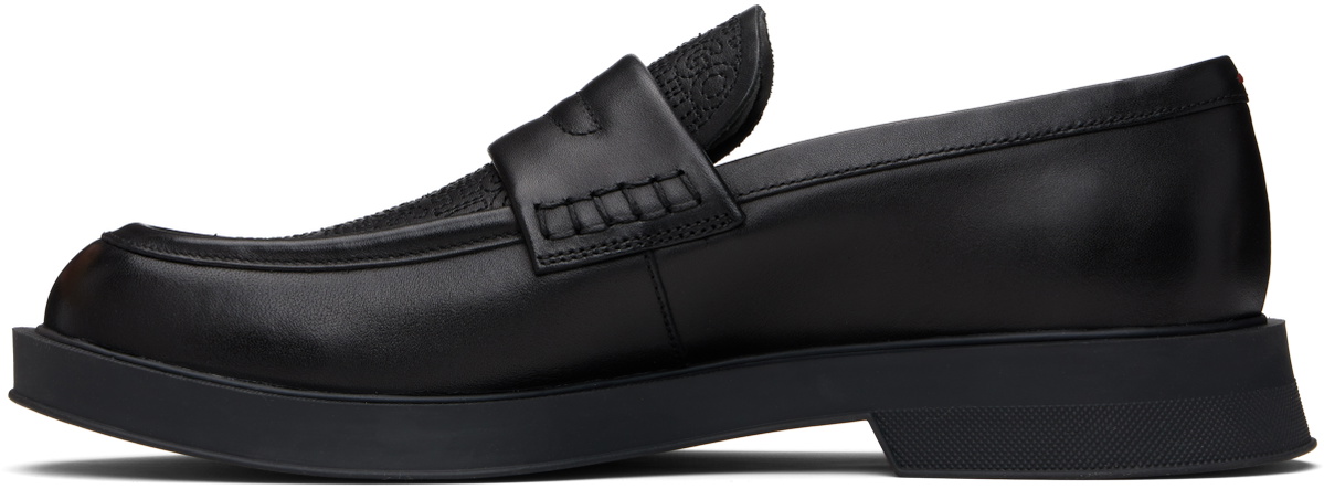 Hugo Black Embroidered-Logo Loafers