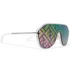 Fendi - Logo-Print Aviator-Style Acetate and Silver-Tone Sunglasses - Silver