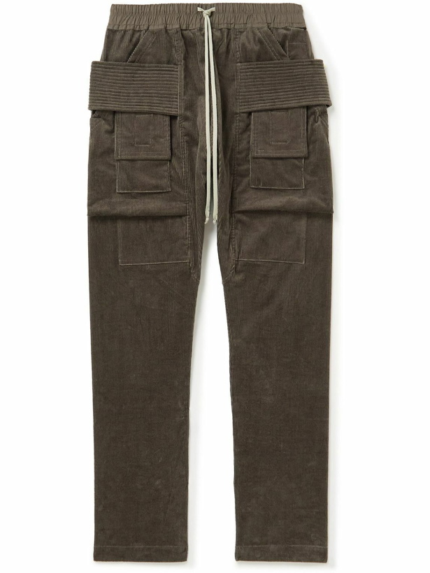 Photo: DRKSHDW by Rick Owens - Creatch Tapered Stretch-Cotton Corduroy Drawstring Cargo Trousers - Brown