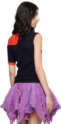 Kiko Kostadinov Navy & Orange Nomas Asymmetric Knit Raglan Sweater