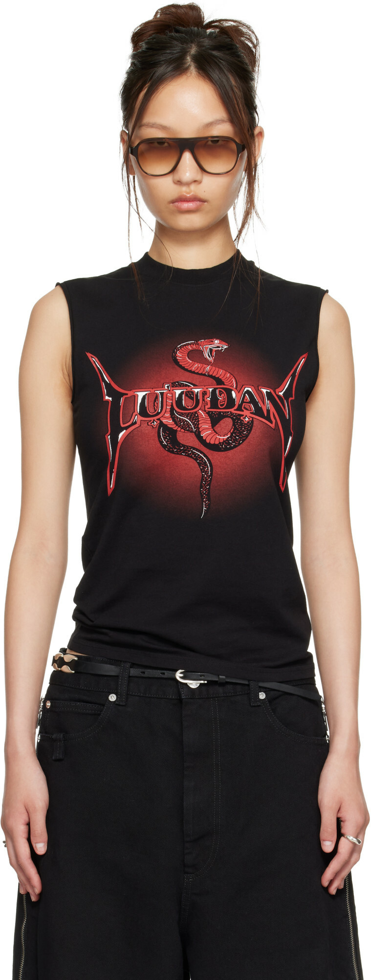LU'U DAN Black Metal Head Tank Top