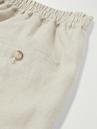 De Petrillo - Tapered Pleated Linen Drawstring Trousers - Neutrals