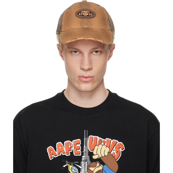 Photo: AAPE by A Bathing Ape Tan Moonface Logo Distressed Cap