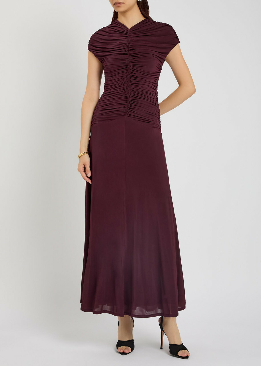 Tove Avita Ruched Stretch-jersey Midi Dress Dark Red