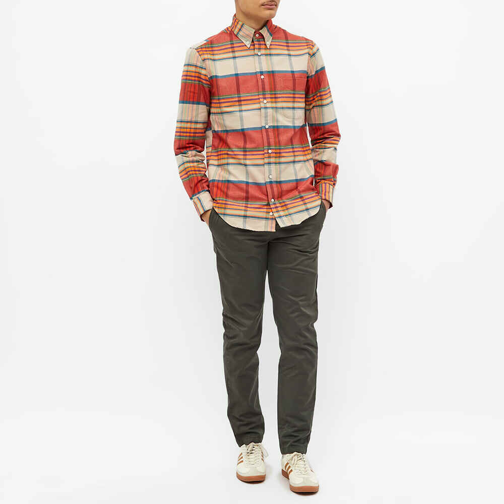 Gitman Vintage Men's Button Down Moleskin Flannel Shirt in Sunrise