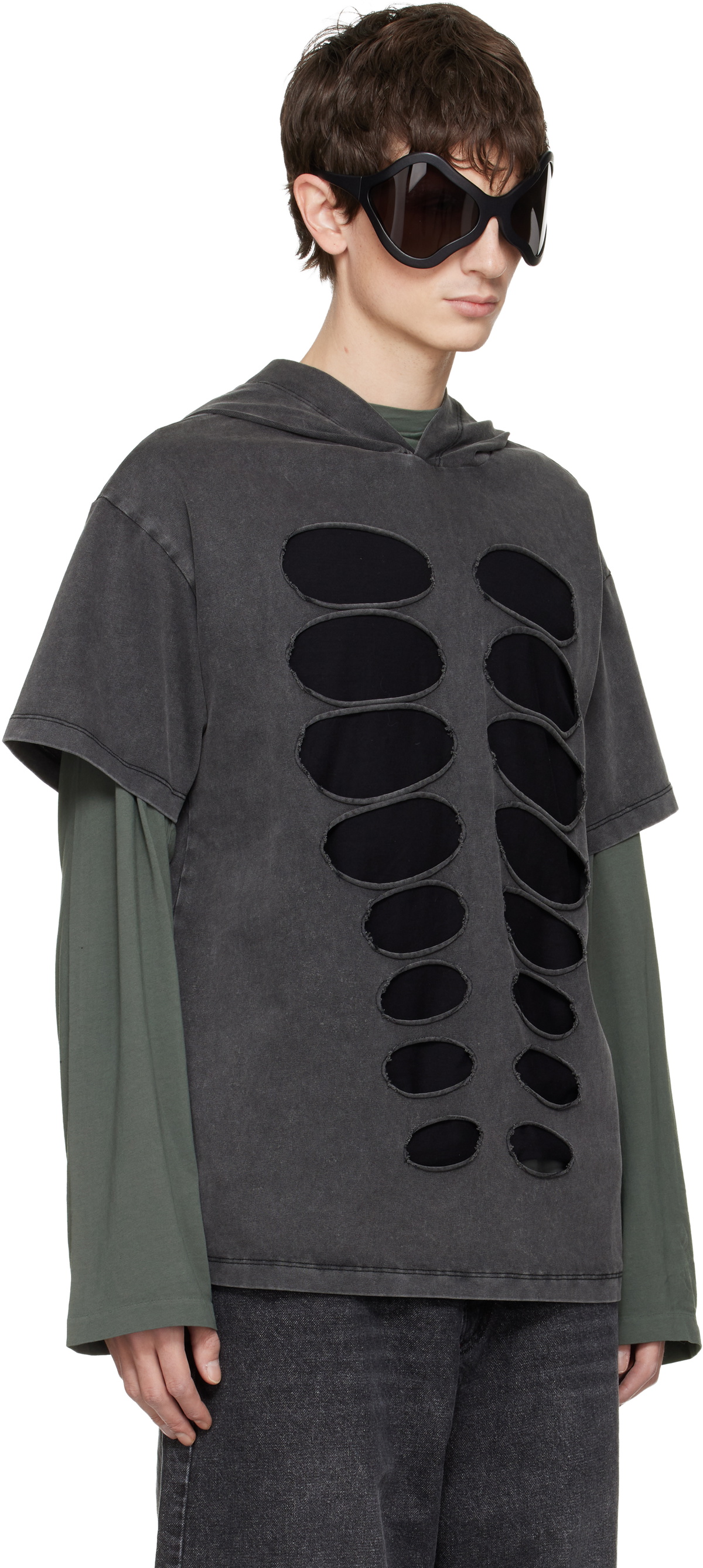 AVAVAV Gray Hooded Cutout T-shirt