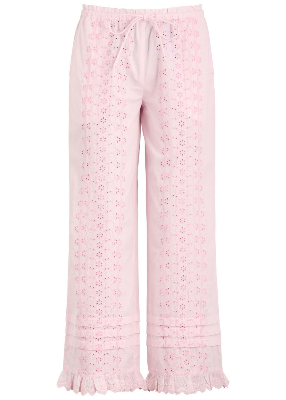 Damson Madder Lucinda Broderie-anglaise Cotton Trousers Light Pink