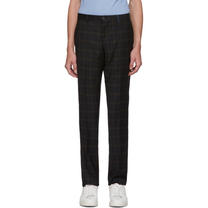 Photo: PS by Paul Smith Black and Brown Tartan Wool Mid-Rise Trousers