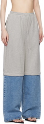 Pushbutton Gray & Blue Shorts Layered Denim Lounge Pants
