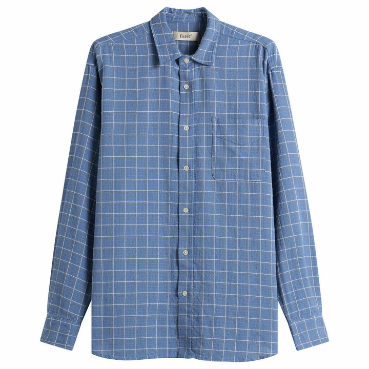 Photo: Foret Men's Scout Loose Weave Check Shirt in Light Blue Check
