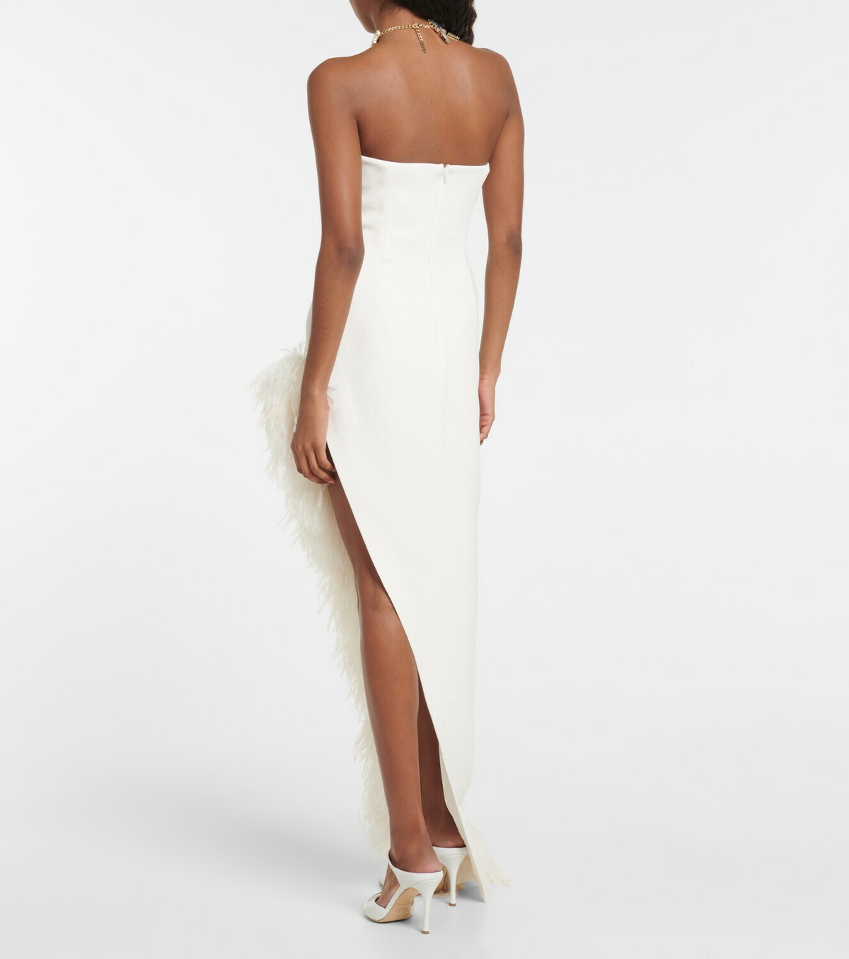 David Koma Feather-trimmed cady gown