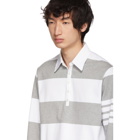 Thom Browne Grey and White Four Bar Relaxed Polo