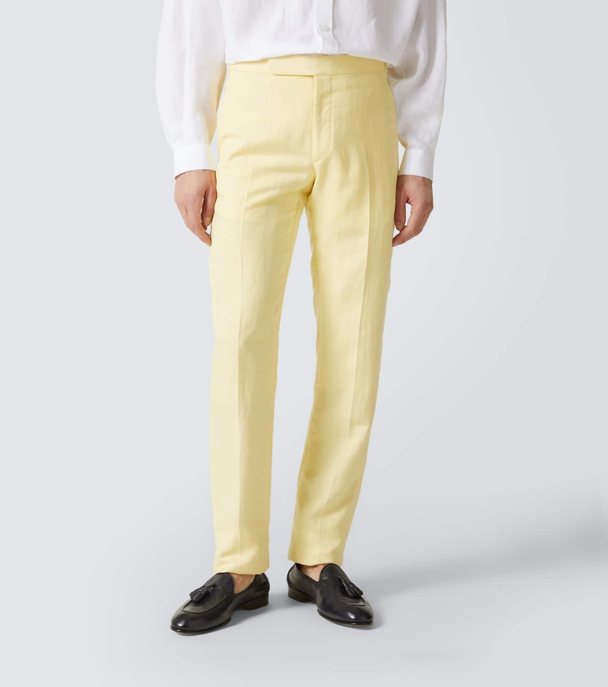 Ralph Laurenパープルレーベルリネン100スラックス イエロー Ralph Lauren Purple Label High-rise silk and linen straight pants