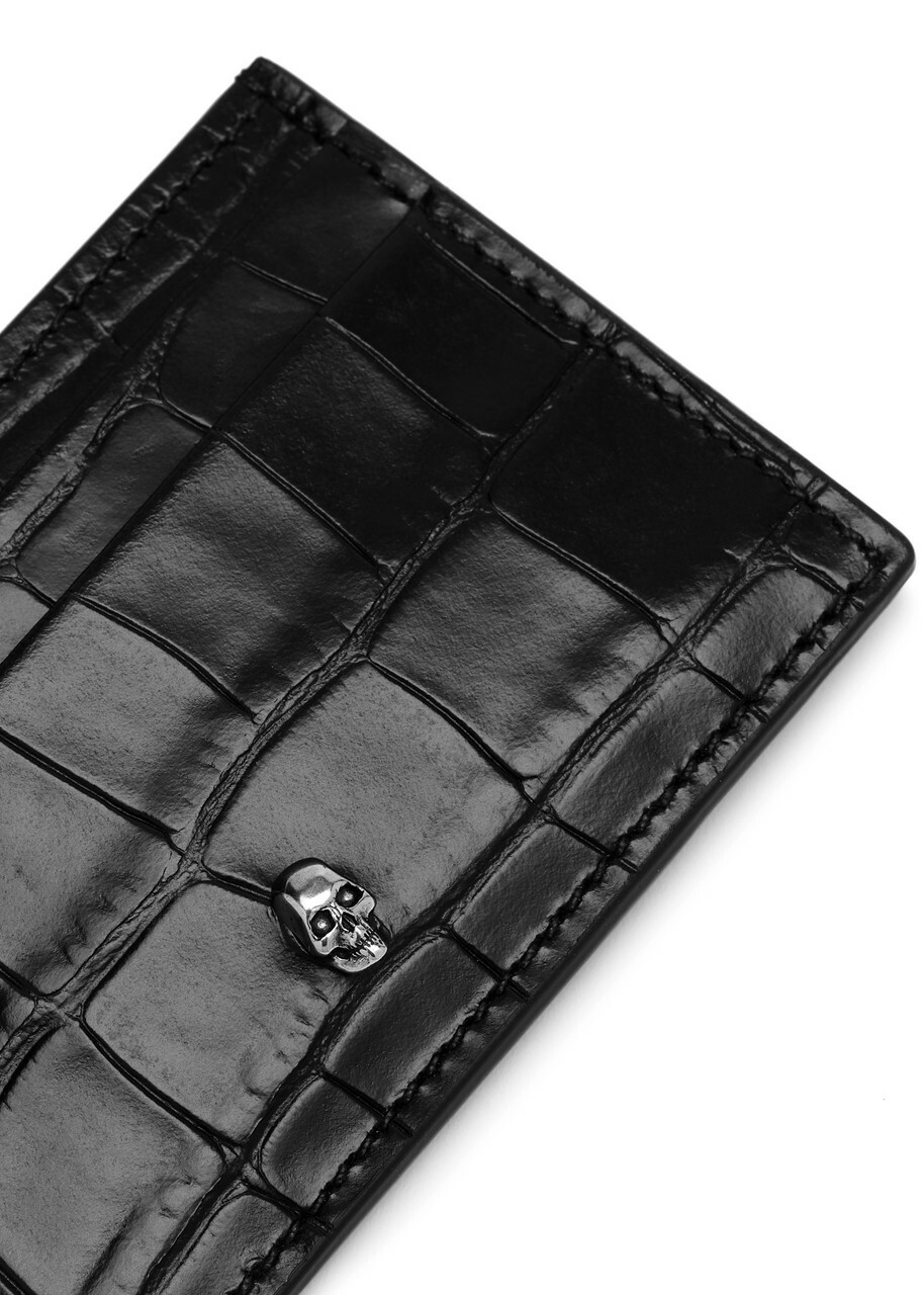 Alexander Mcqueen Skull Crocodile-effect Leather Card Holder - Black - One Size