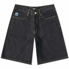 Blue Flowers Men's Floret Denim Short in Black
