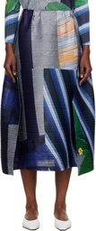 PLEATS PLEASE ISSEY MIYAKE Gray & Navy City Collage Midi Skirt