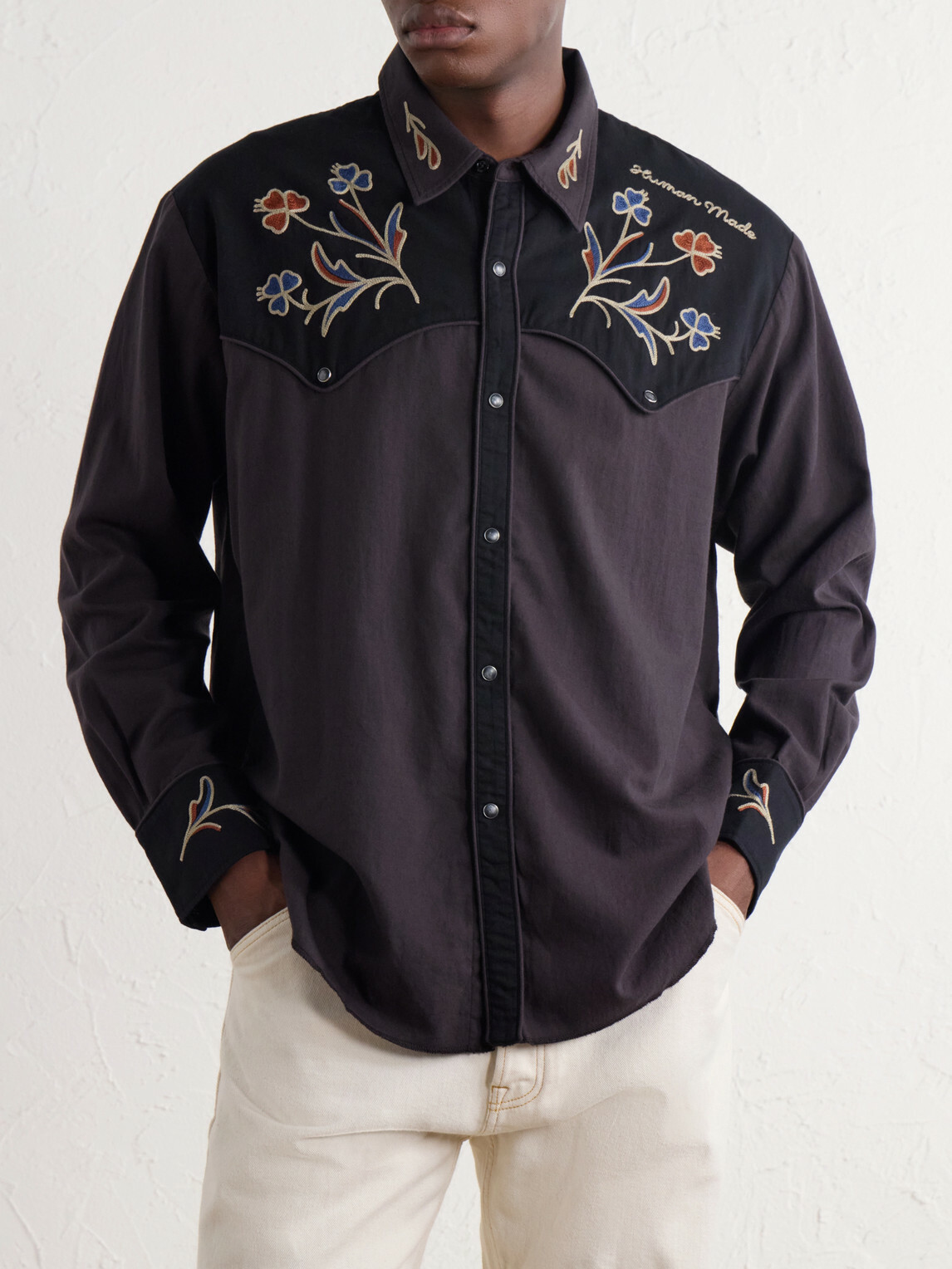 Human Made - Embroidered Cotton and Wool-Blend Twill Western Shirt - Purple