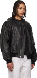 ALEXANDER DIGENOVA Black Leather Hooded Jacket