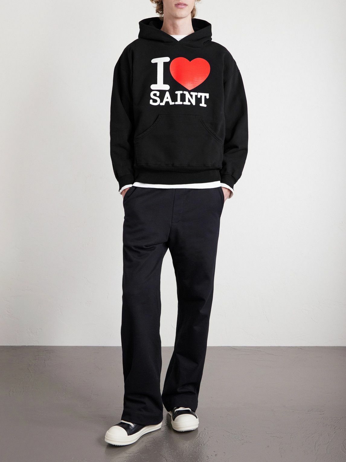 SAINT MXXXXXX - I Love Saint Logo-Print Cotton-Jersey Hoodie - Black