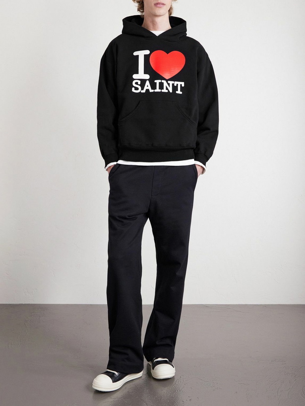 Photo: SAINT MXXXXXX - I Love Saint Logo-Print Cotton-Jersey Hoodie - Black