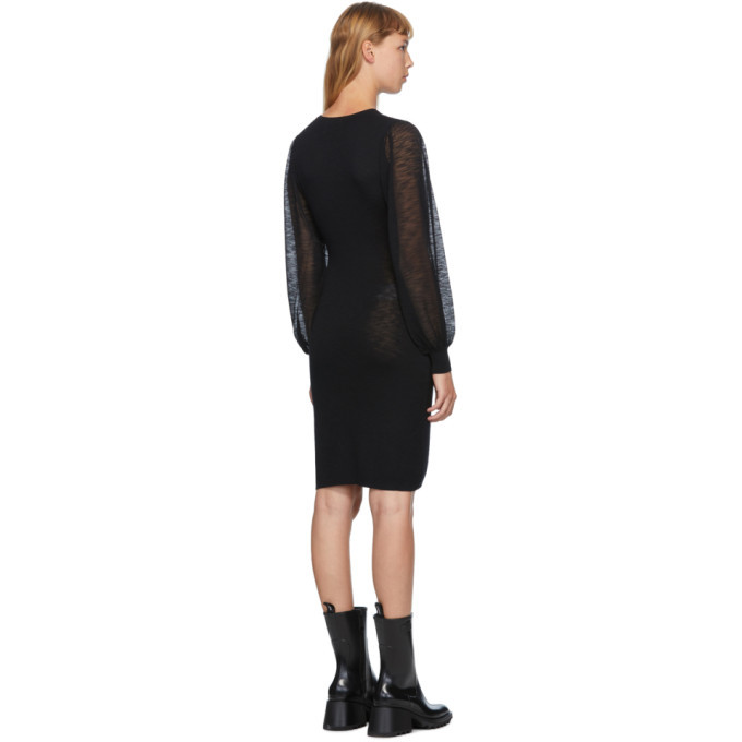black sheer v neck dress Long Sleeve Sheath Gown with Sheer Panels 37671