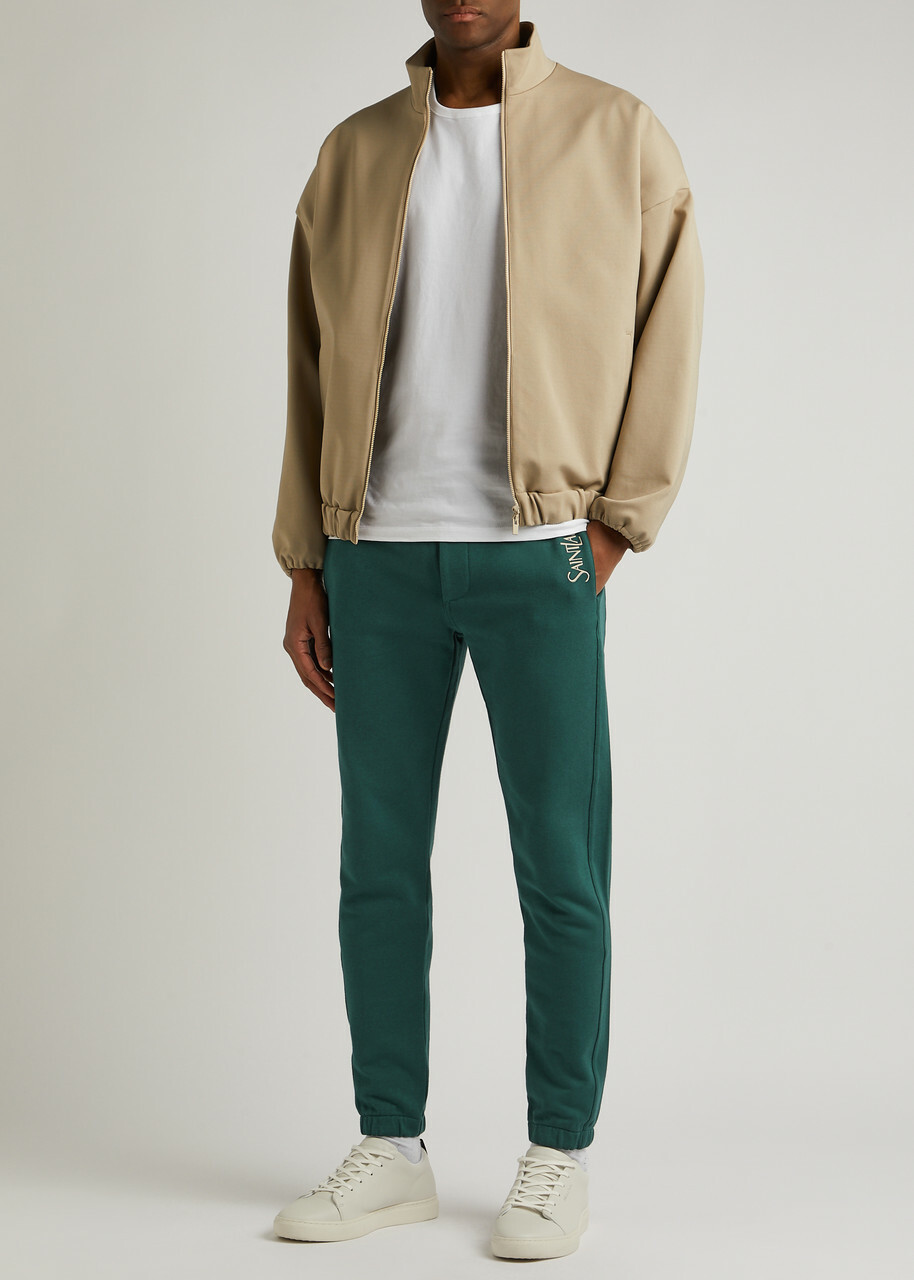 Saint Laurent Logo-embroidered Cotton Sweatpants Green