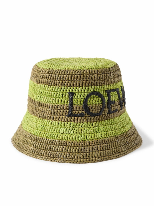 Photo: LOEWE - Logo-Embroidered Striped Raffia Bucket Hat - Green
