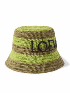 LOEWE - Logo-Embroidered Striped Raffia Bucket Hat - Green