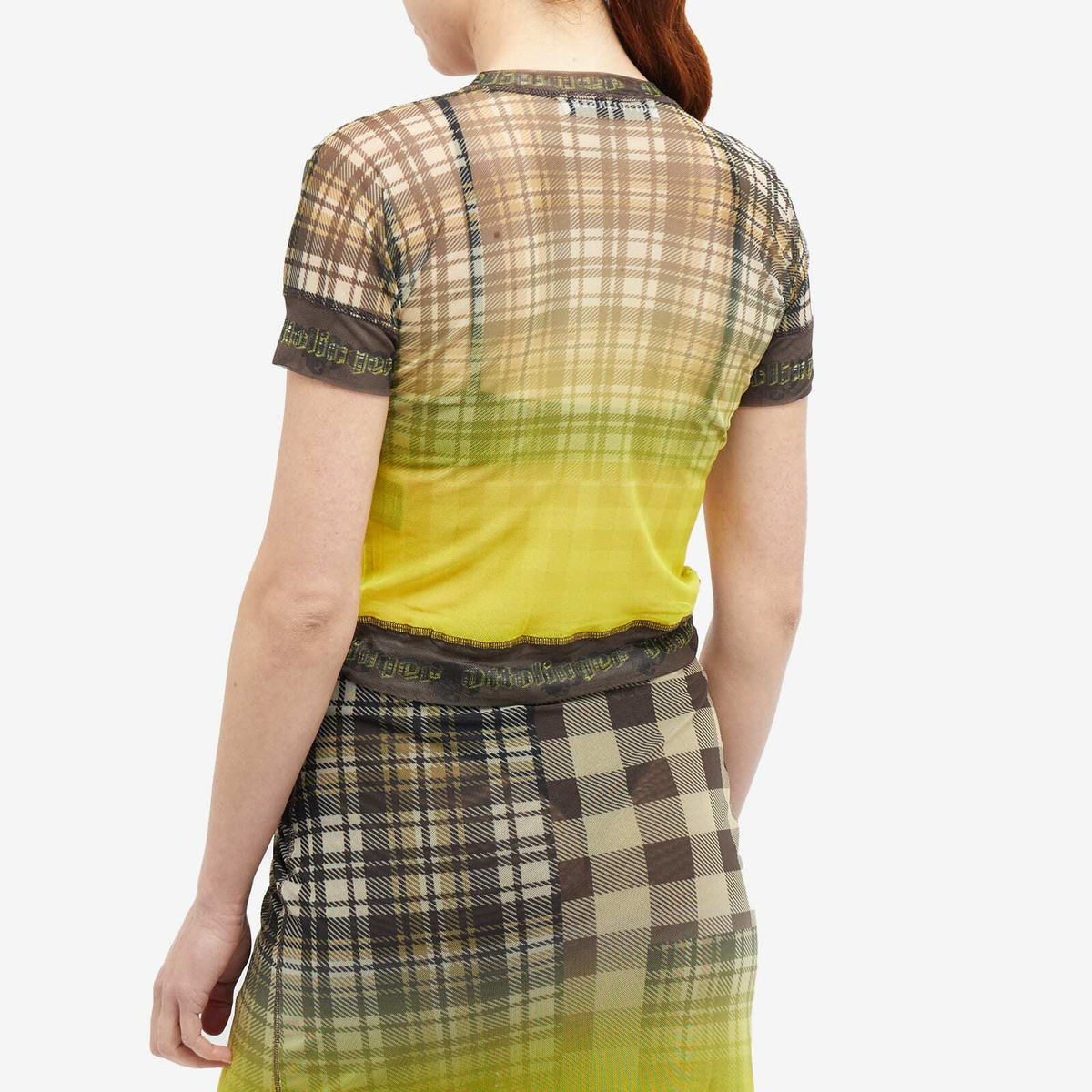 Ottolinger Women's Mesh TShirt in Yellow Plaid Ottolinger