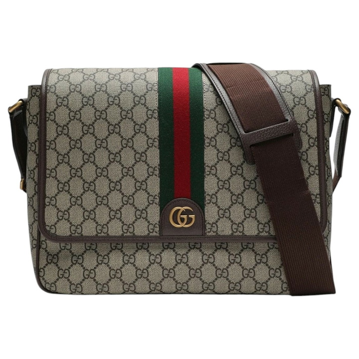 Photo: Gucci Shoulder Bag With Web Detail In Beige And Ebony Gg Fabric