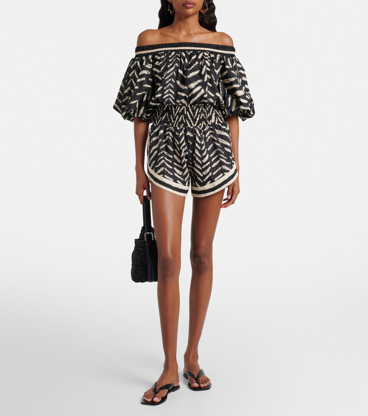 Johanna Ortiz Printed off-shoulder cotton romper