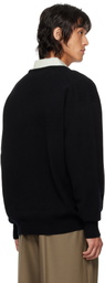 stein Black Extra Fine Wool Knit Deep V Neck Sweater