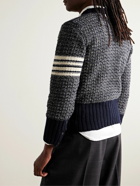 Thom Browne - Striped Donegal Wool and Mohair-Blend Tweed Sweater - Black