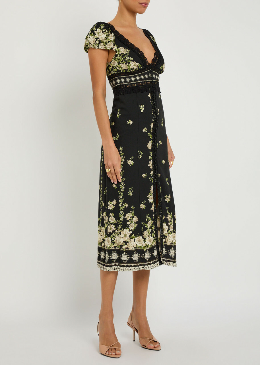 Alice + Olivia Rose Floral-print Crepe Midi Dress Black