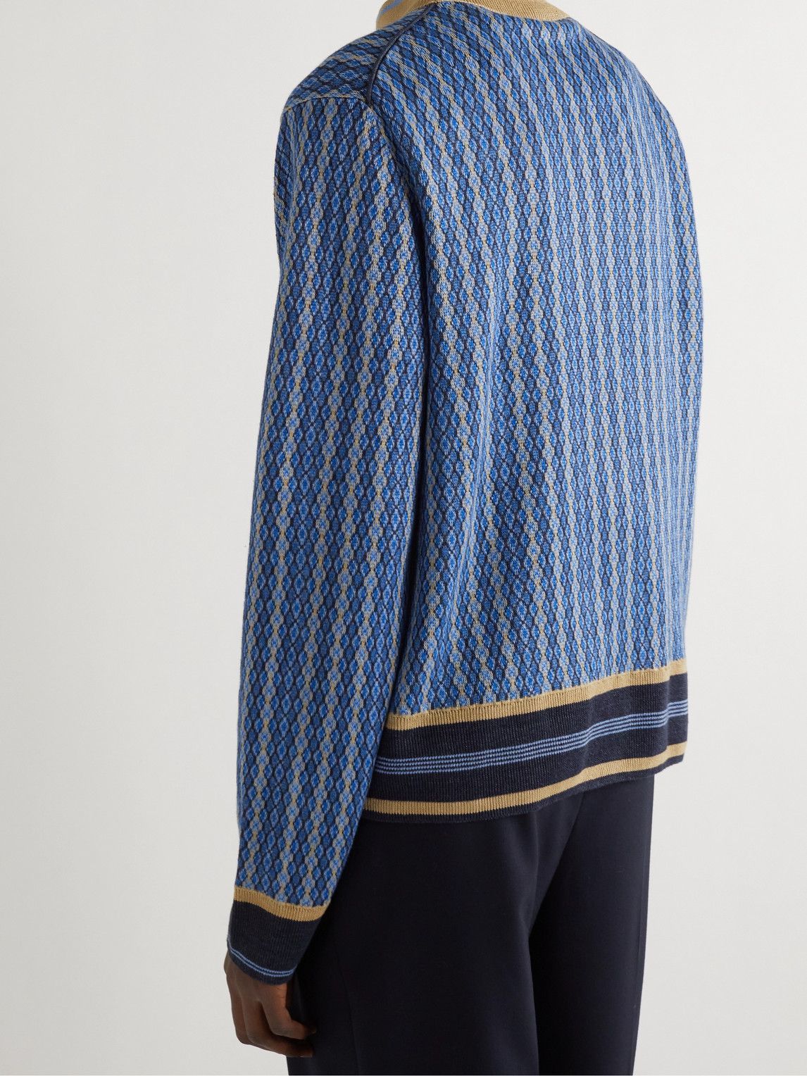 Wales Bonner - Orchestre Linen-Jacquard Half-Zip Sweater - Blue