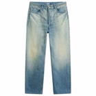 Auralee Men's Selvedge Faded Straight Jeans in Faded Indigo