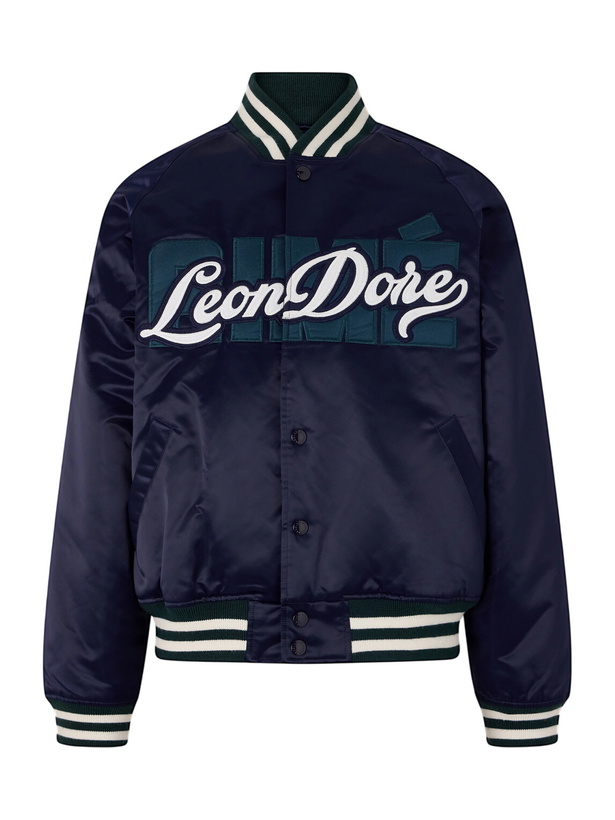 Photo: Aimé Leon Dore - Logo-Embroidered Satin Varsity Jacket - Blue
