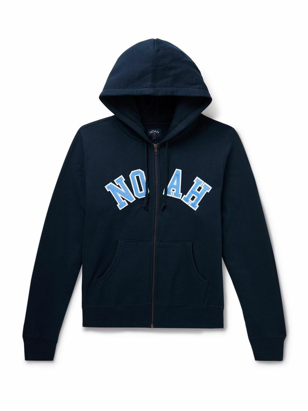Photo: Noah - Logo-Appliquéd Cotton-Jersey Zip-Up Hoodie - Blue