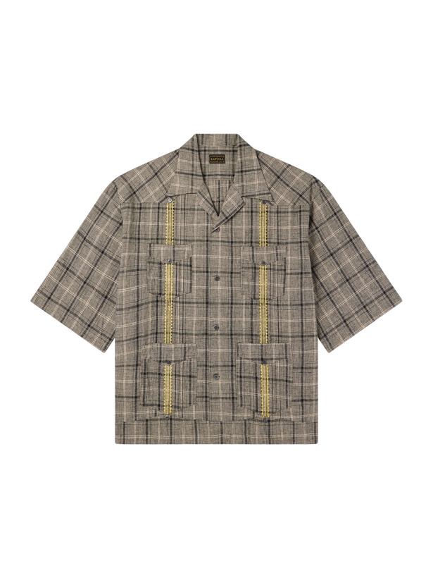 Photo: KAPITAL - Glen Embroidered Checked Linen and Cotton-Blend Shirt - Brown