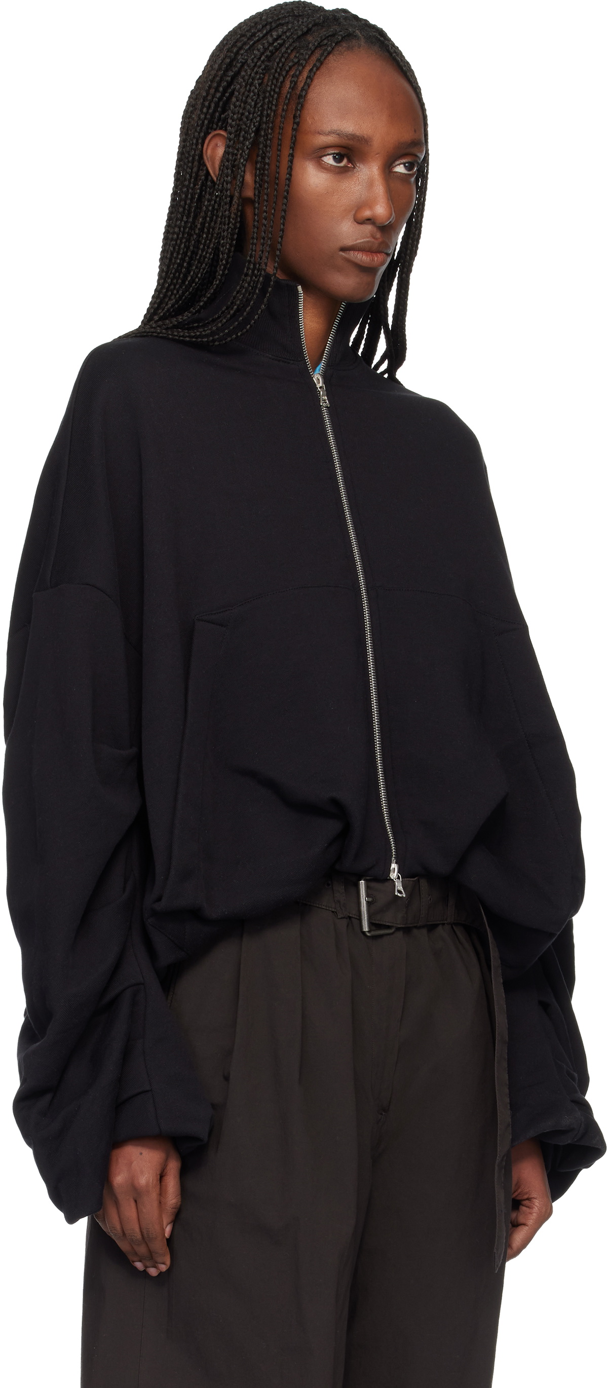 Dries Van Noten Black Draped Jersey Sweatshirt