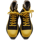 Rick Owens Drkshdw Black and Yellow Abstract High-Top Sneakers